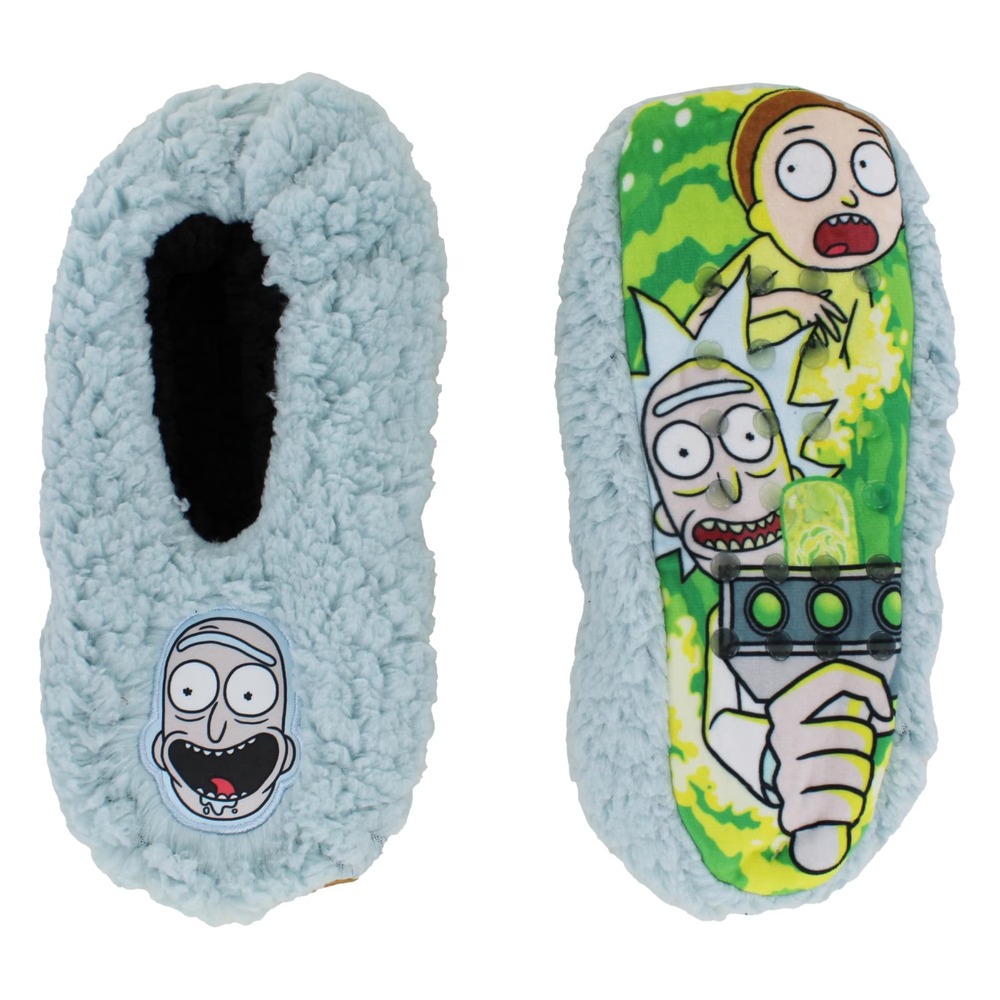 Rick & Morty Rick Mens Printed Sole Light Blue Mushie Slipper Socks Hyp OSFM